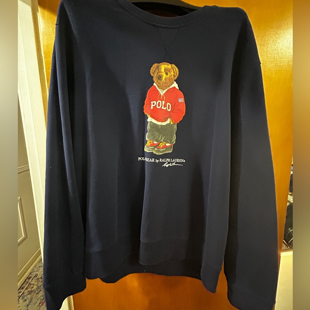 Ralph Lauren Navy Crewneck with Polo Bear Embroidery